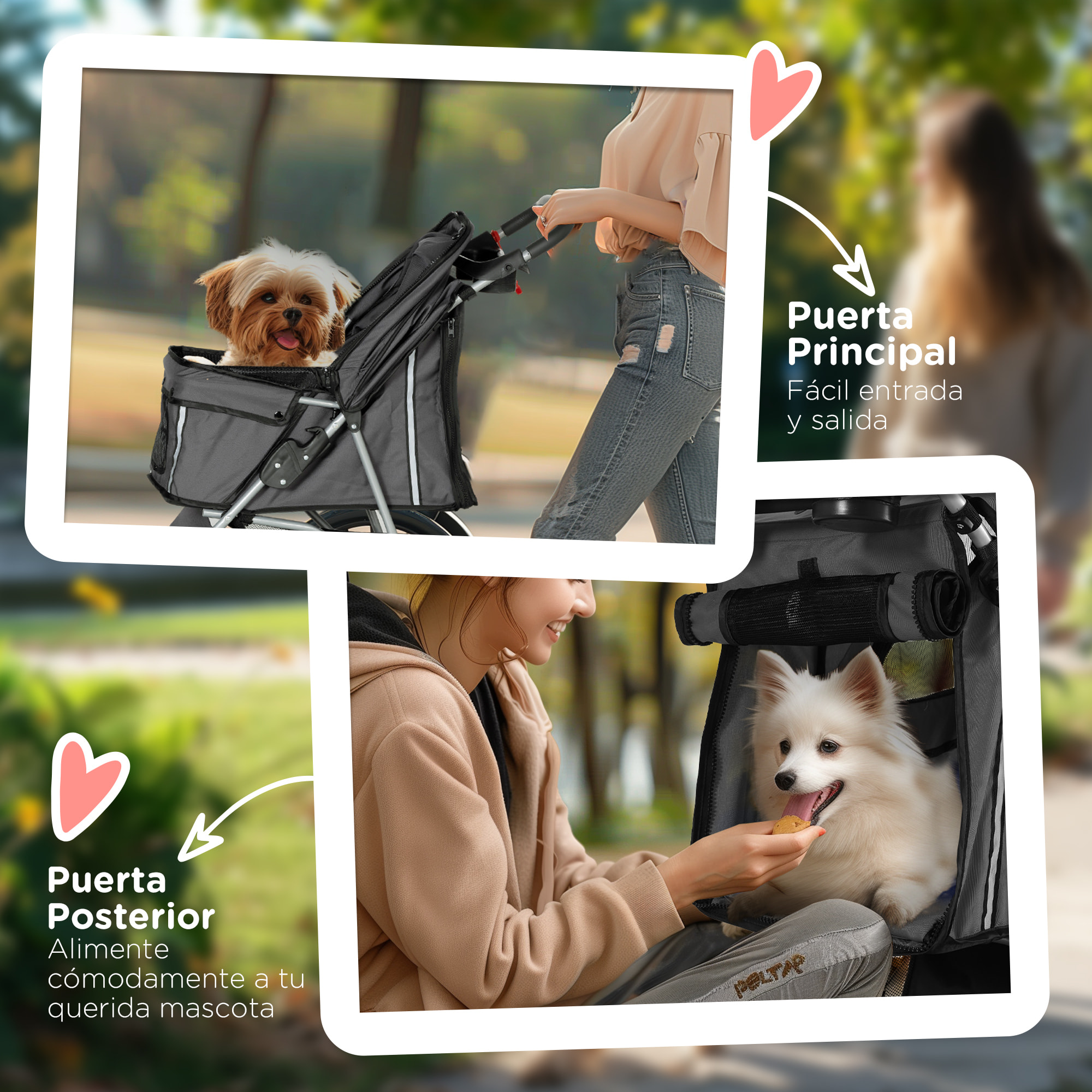 Cochecito para Perros Plegable Carrito para Mascotas Carrito para Perros Pequeños con Cesta de Almacenaje Ventanas de Malla Portavasos Cinturón de Seguridad Carga 15 kg 75x45x97 cm Gris Oscuro