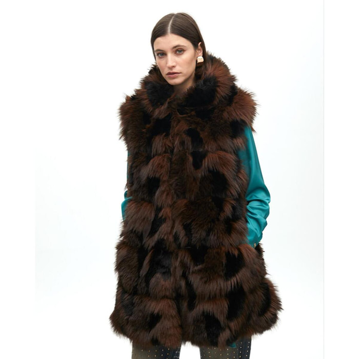 Gilet a pelo lungo con interno stampato