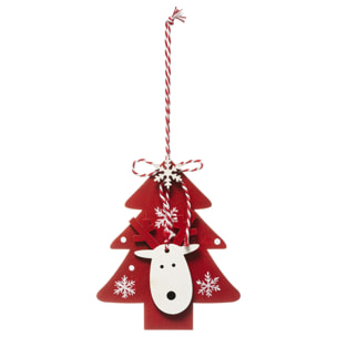 Suspension en bois sapin et renne - Rouge