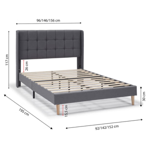 Estructura de Cama tapizada Esther de 30 cm, 90/135-140/150x190 cm, Gris Oscuro