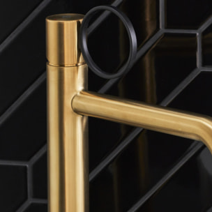 Mitigeur lavabo haut Vivienne laiton brossé avec bague noire mate