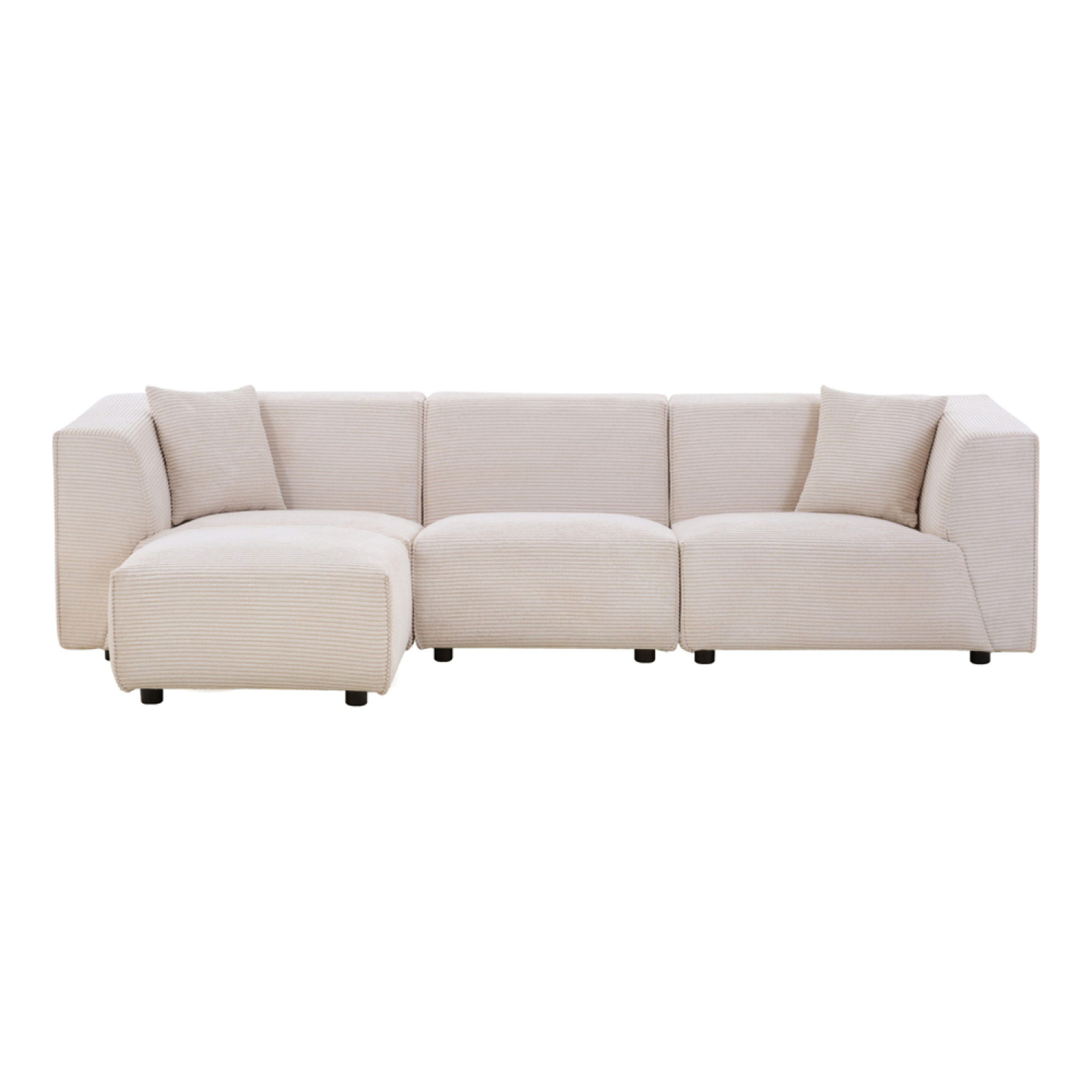 Canapé modulable 3 places + 1 pouf velours côtelé beige ROME