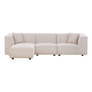 Canapé modulable 3 places + 1 pouf velours côtelé beige ROME