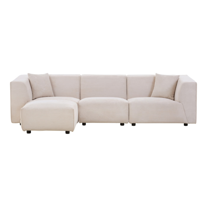 Canapé modulable 3 places + 1 pouf velours côtelé beige ROME