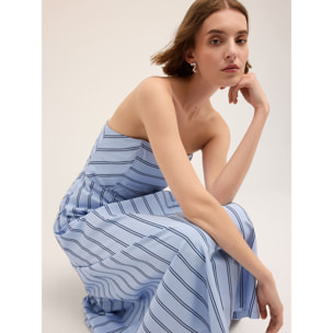 Motivi - Vestido midi de popelina a rayas - Light - blue