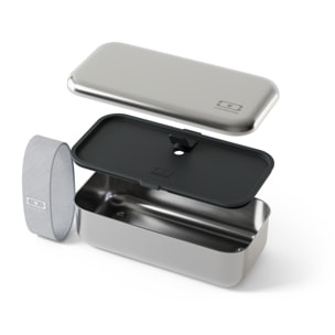 Set lunch box en métal micro-ondable Sense Gris coton 700ml + accessoires
