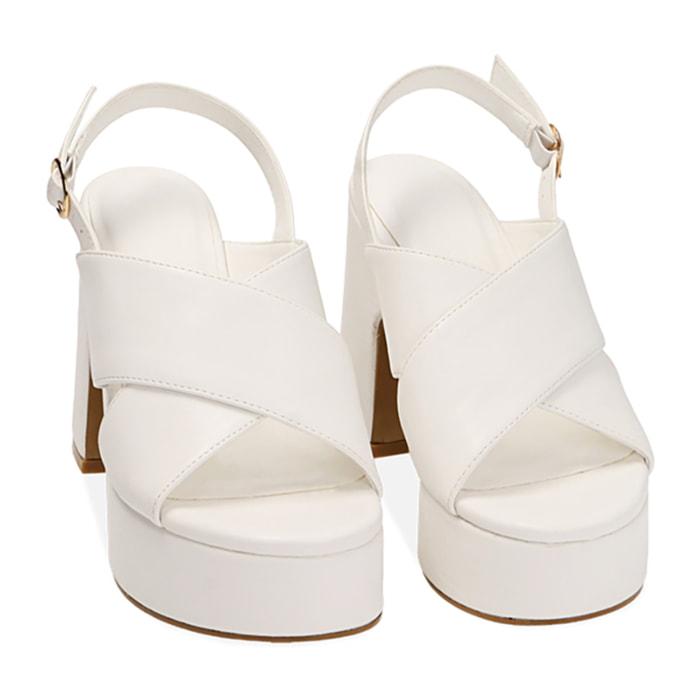 Sandalias blancas con plataforma, tacón de 10,5 cm