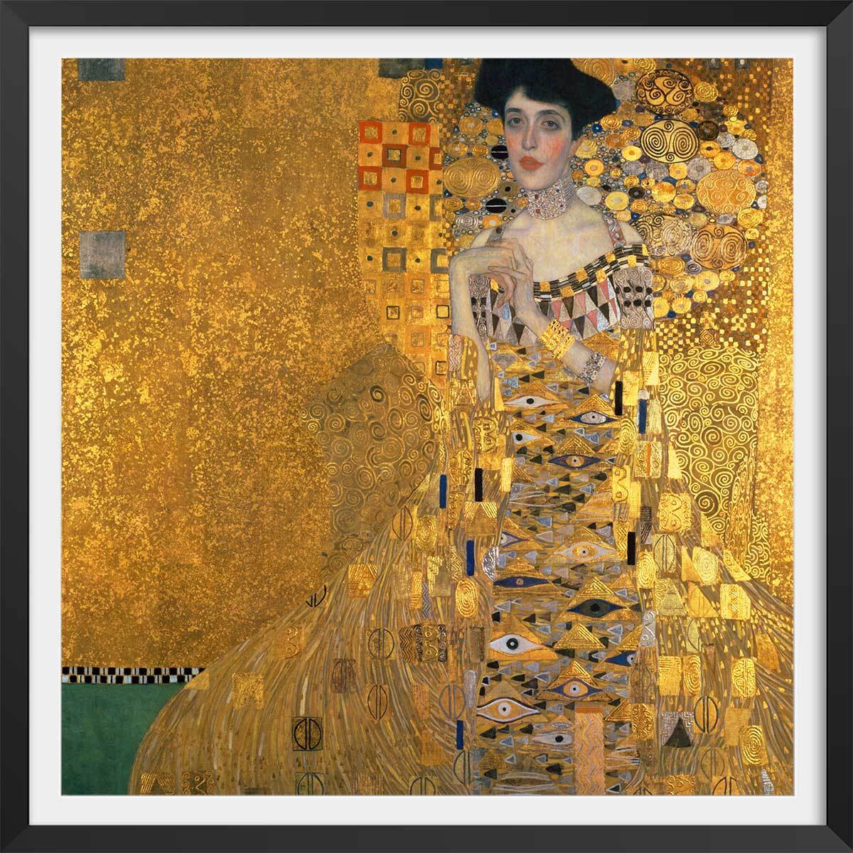 Poster Portrait d'La Dame en Or - Gustav Klimt Affiche + cadre en bois - Noir