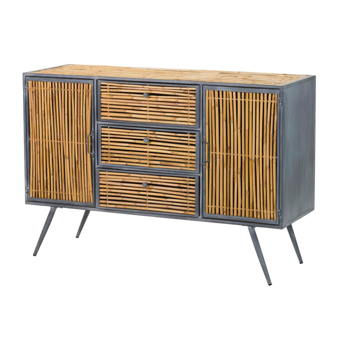 Aparador Metal Bambu Azul Marron 120x41x82 Cm