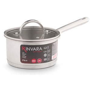 Casseruola in acciaio inossidabile con coperchio in vetro. 16cm di diametro.