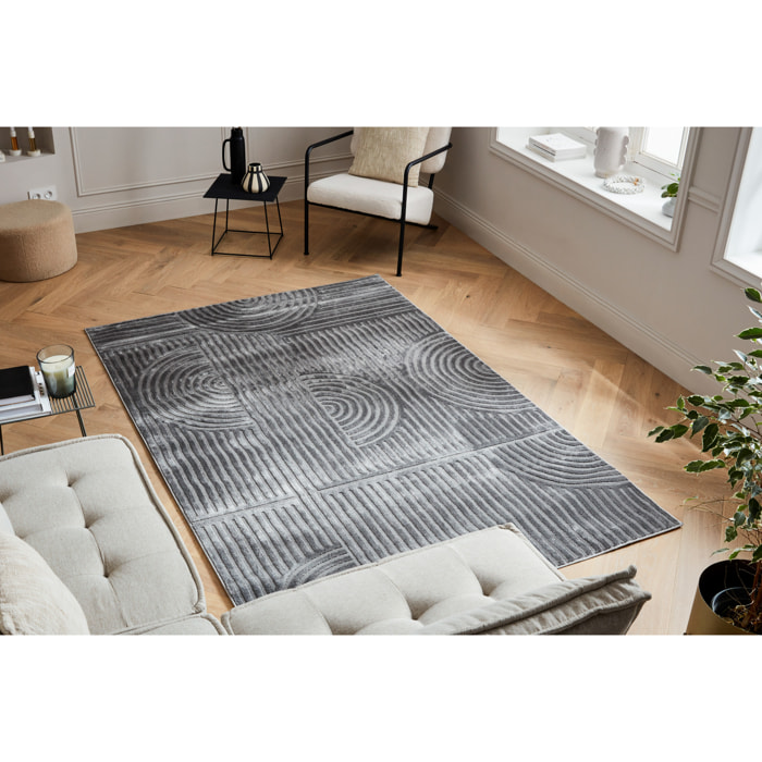 BLOOM - Tapis poils ras motif graphique en relief - Gris