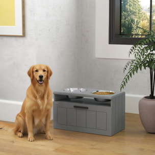 Gamelle double chien porte-gamelles surélevé anti-glouton tiroir niche gris