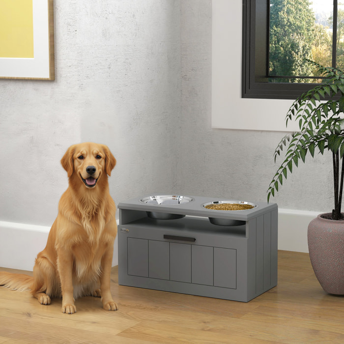 Gamelle double chien porte-gamelles surélevé anti-glouton tiroir niche gris