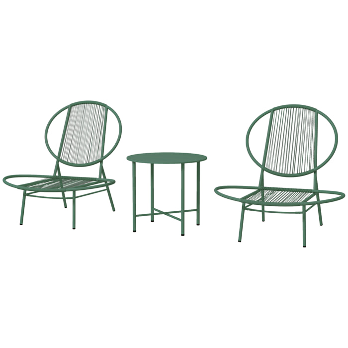 Ensemble salon de jardin design Acapulco 2 personnes 3 pièces acier PE filaire vert