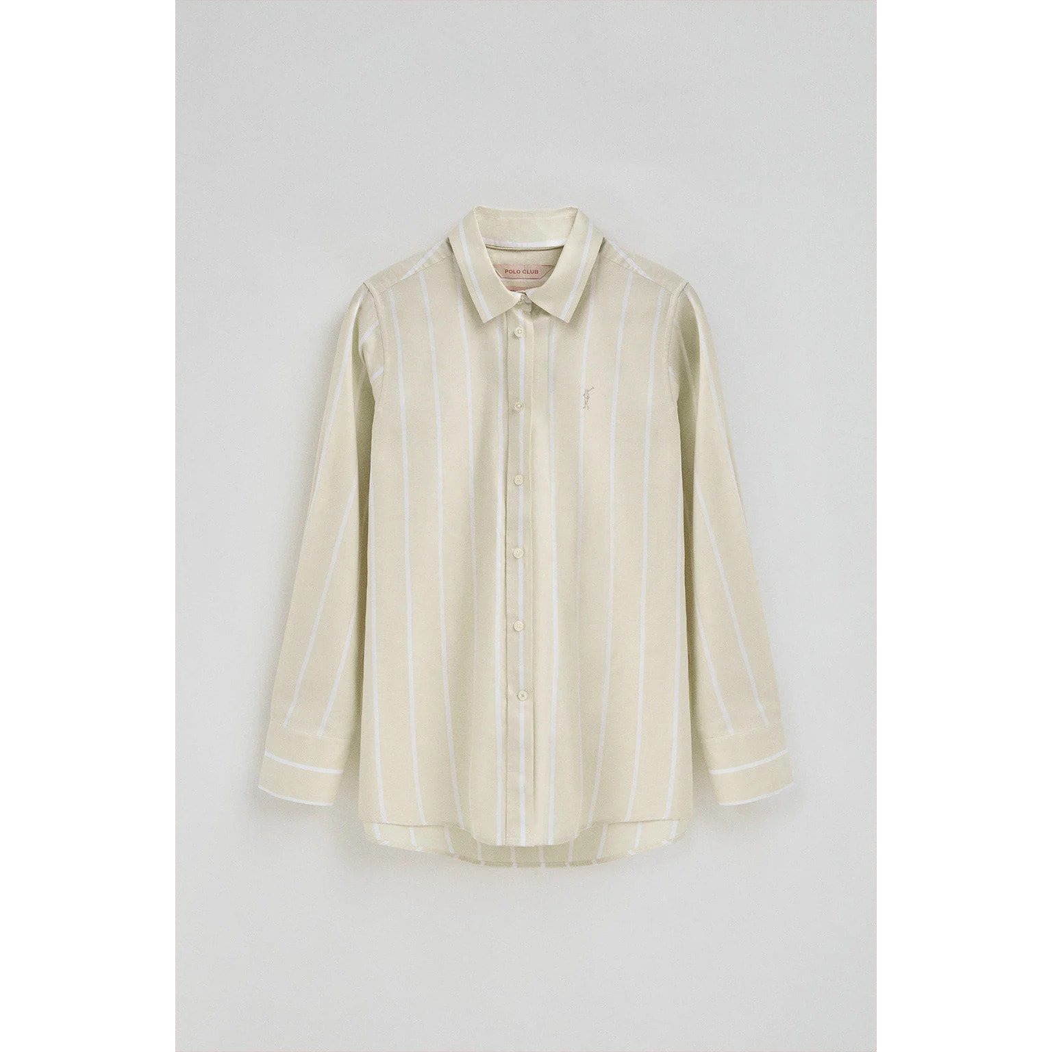Camisa de rayas beige de corte relajado con logo Rigby Go