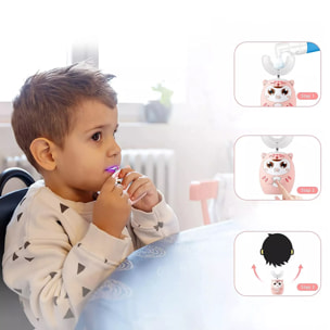 Cepillo de dientes eléctrico en forma de U, para niños. Cerdas de silicona suave.