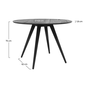 Table ronde 4 personnes en bois de frêne plaqué noir D105 cm - Liwa