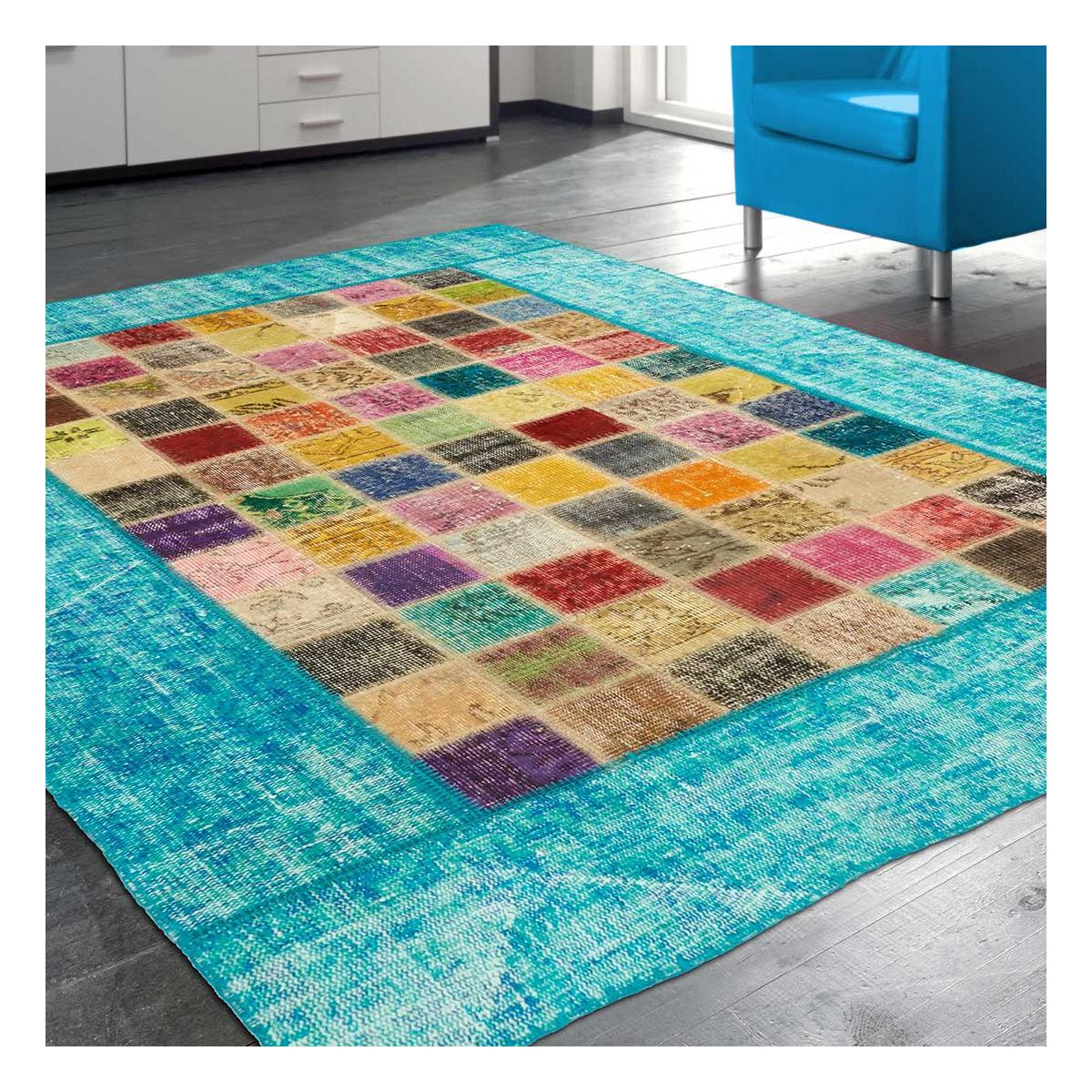 Authentique tapis Noué main en Turquie motif géométrique multicolore