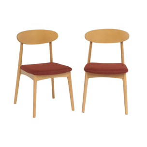 Chaise vintage bois d'hévéa naturel et tissu (lot de 2) ARIA