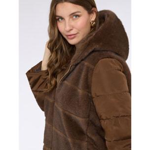 Fiorella Rubino - Chaqueta bimaterial con capucha - Marrón