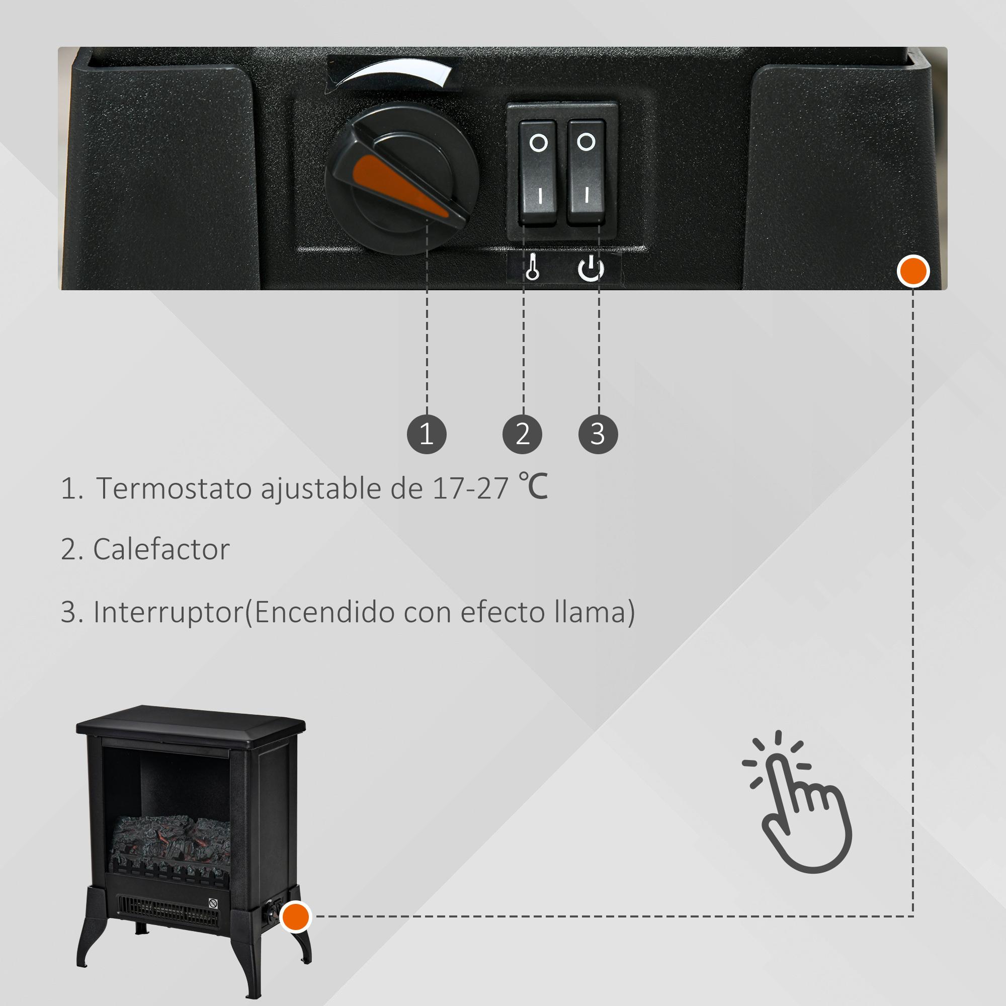 HOMCOM Chimenea Eléctrica Portátil 1800-2000W con Llama Simulada Termostato Ajustable y Protección Sobrecalentamiento para Salas de hasta 30 m² 37x22,8x45,8 cm Negro