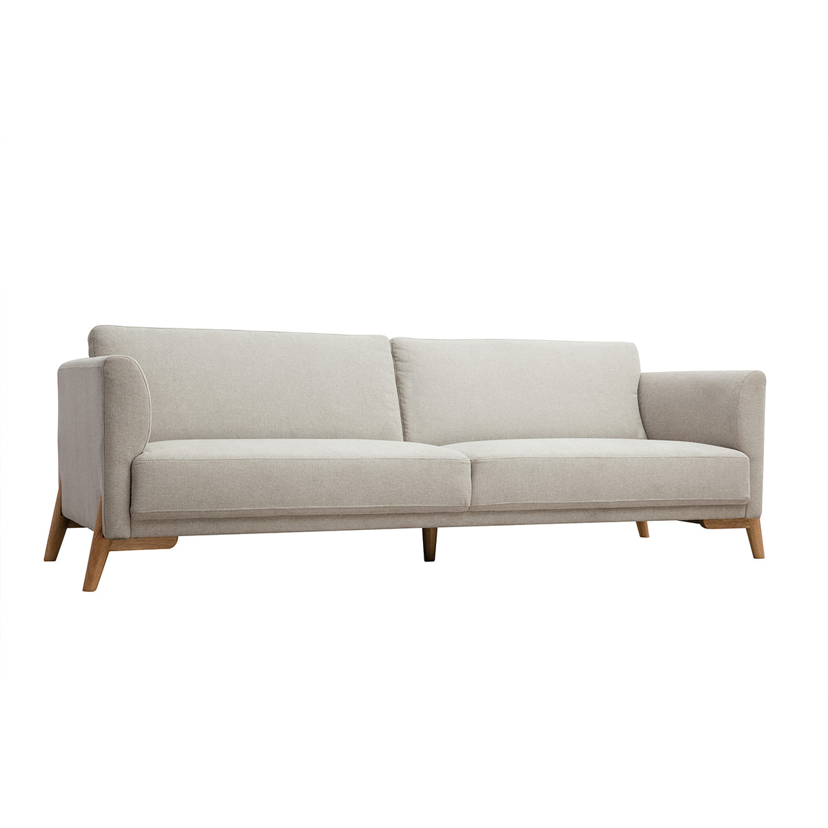 Canapé scandinave 4 places en tissu effet velours texturé beige et bois clair SINDRO