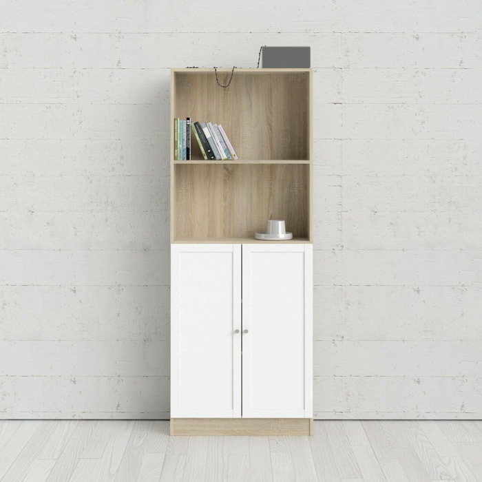 Libreria Michel, Scaffale da ufficio, Mobile portalibri, Biblioteca, 79x28 h203 cm, Quercia e Bianco