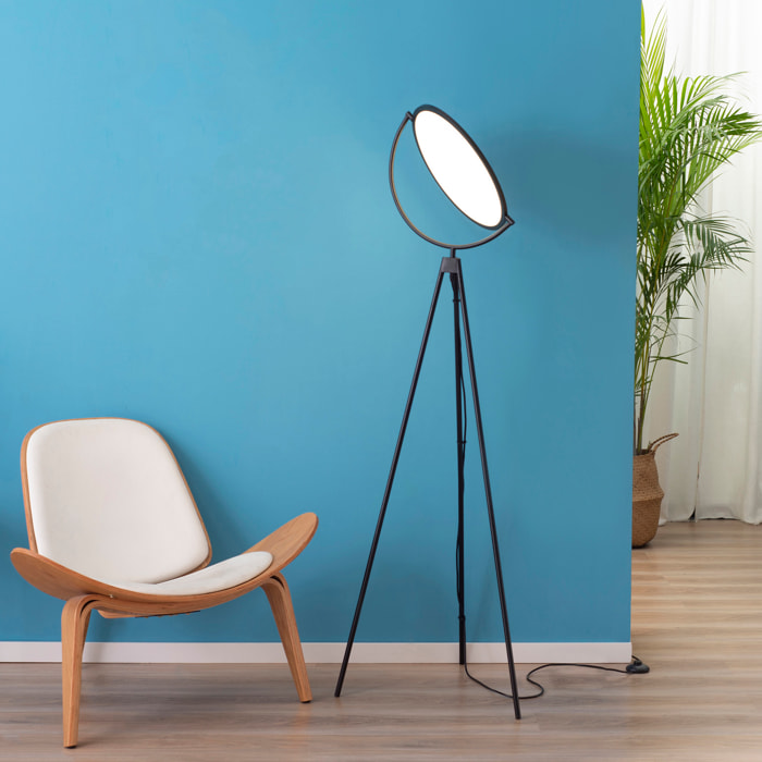 Lámpara de Pie Moderna Lámpara de Suelo con Luz LED de 20W Pantalla Giratoria Trípode de Metal e Interruptor de Pie para Salón Dormitorio Estudio 60x60x163 cm Negro