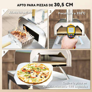 Mini Horno de Pizza Exterior Portátil de Acero Inoxidable Horno de Leña con Piedra Refractaria Pala Patas Plegables Mangos de Madera Termómetro y Bandeja para Jardín Terraza Camping Patio