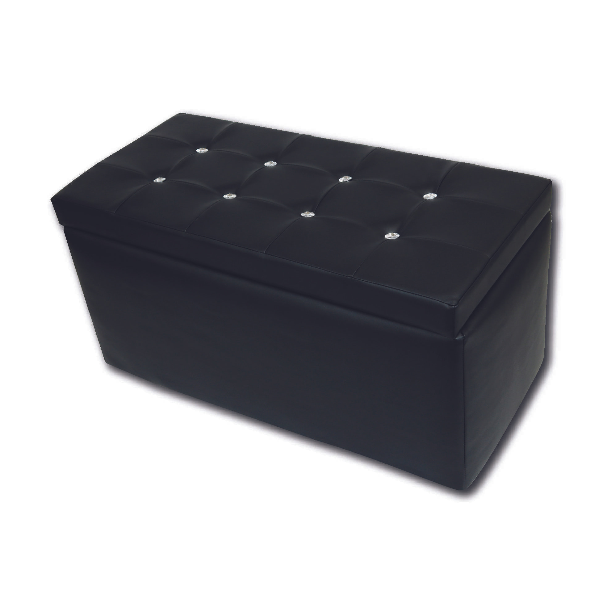 Pouf contenitore in similpelle, colore nero, Misure 90 x 45 x 45 cm