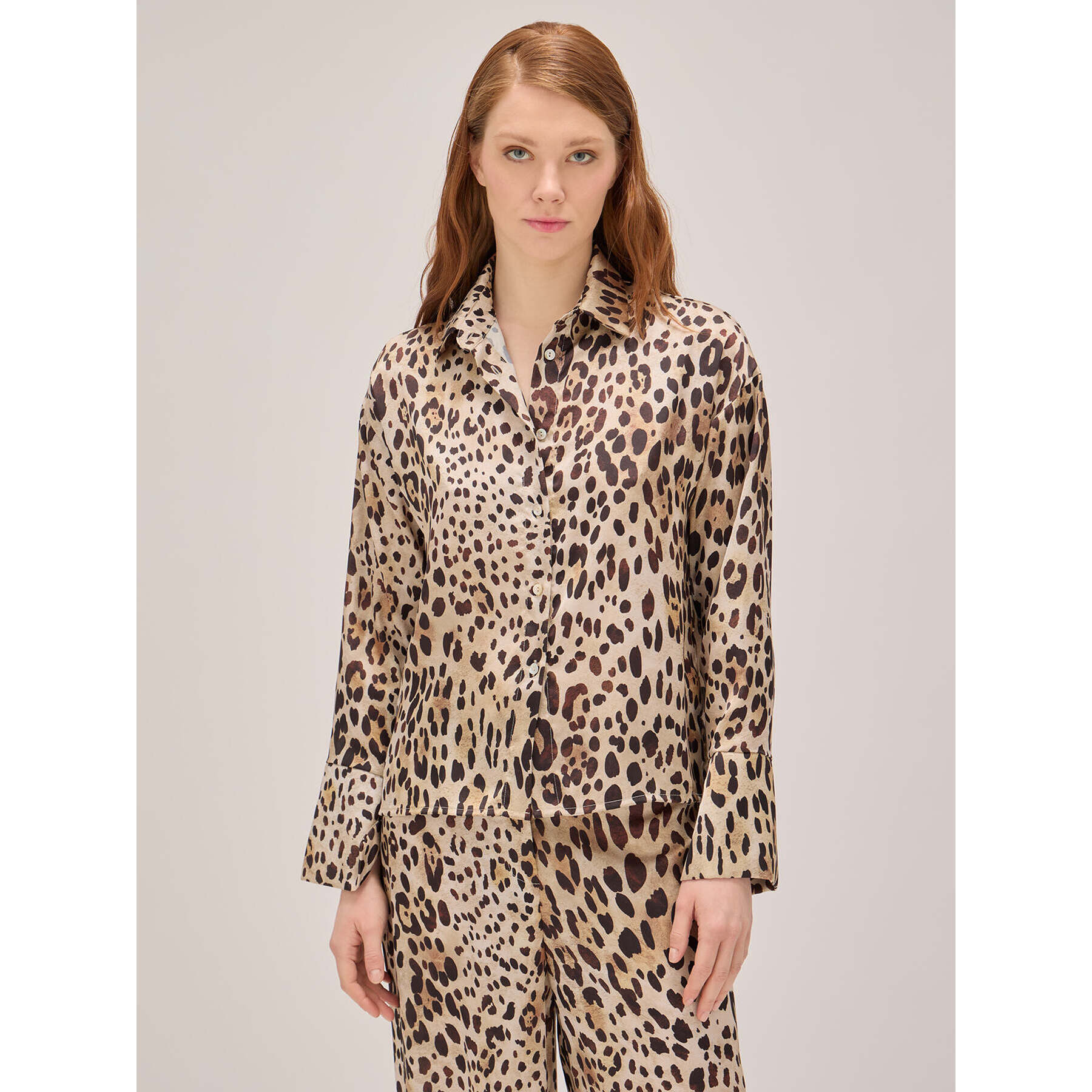 Oltre - Camisa animalier de raso - Beige