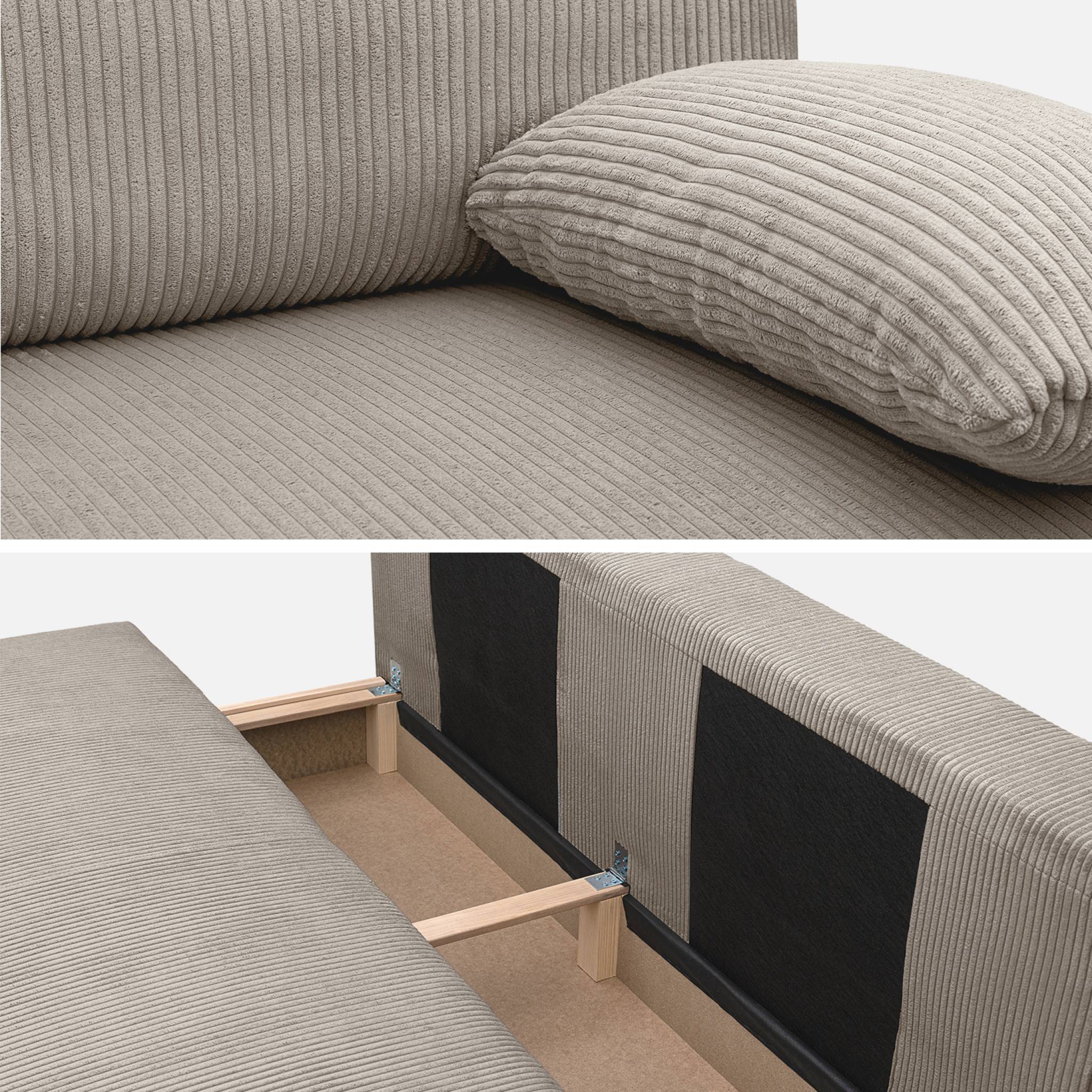 Banquette convertible 3 places velours côtelé taupe avec coffre de rangement - L 192 x P 100 x H 81cm -Nelson