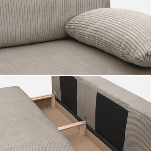 Banquette convertible 3 places velours côtelé taupe avec coffre de rangement - L 192 x P 100 x H 81cm -Nelson