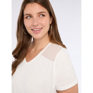 Fiorella Rubino - Camiseta bimatérica con escote en V - Blanco