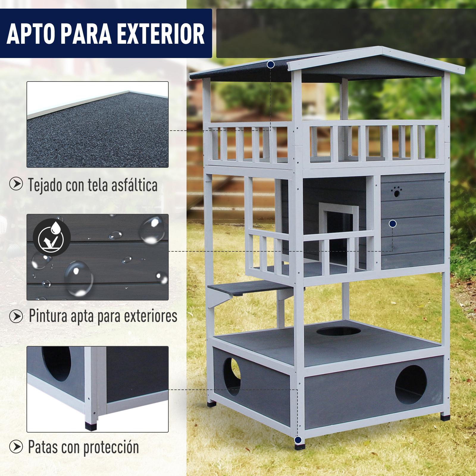 Caseta para Gatos de 4 Pisos de Abeto 78x76x140cm Gris