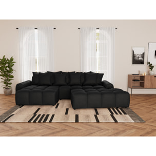 Adelaide - canapé d'angle réversible 4 places avec pouf d'appoint en tissu texturé - Noir