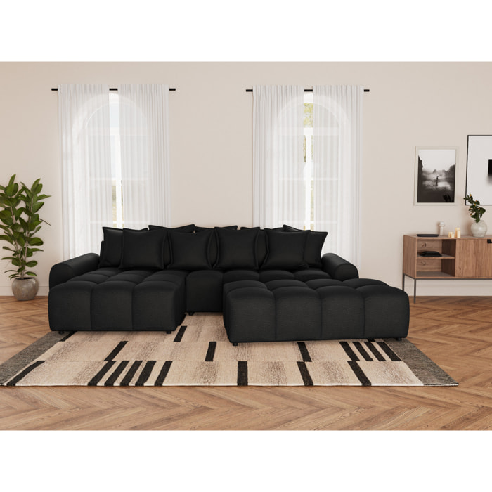 Adelaide - canapé d'angle réversible 4 places avec pouf d'appoint en tissu texturé - Noir