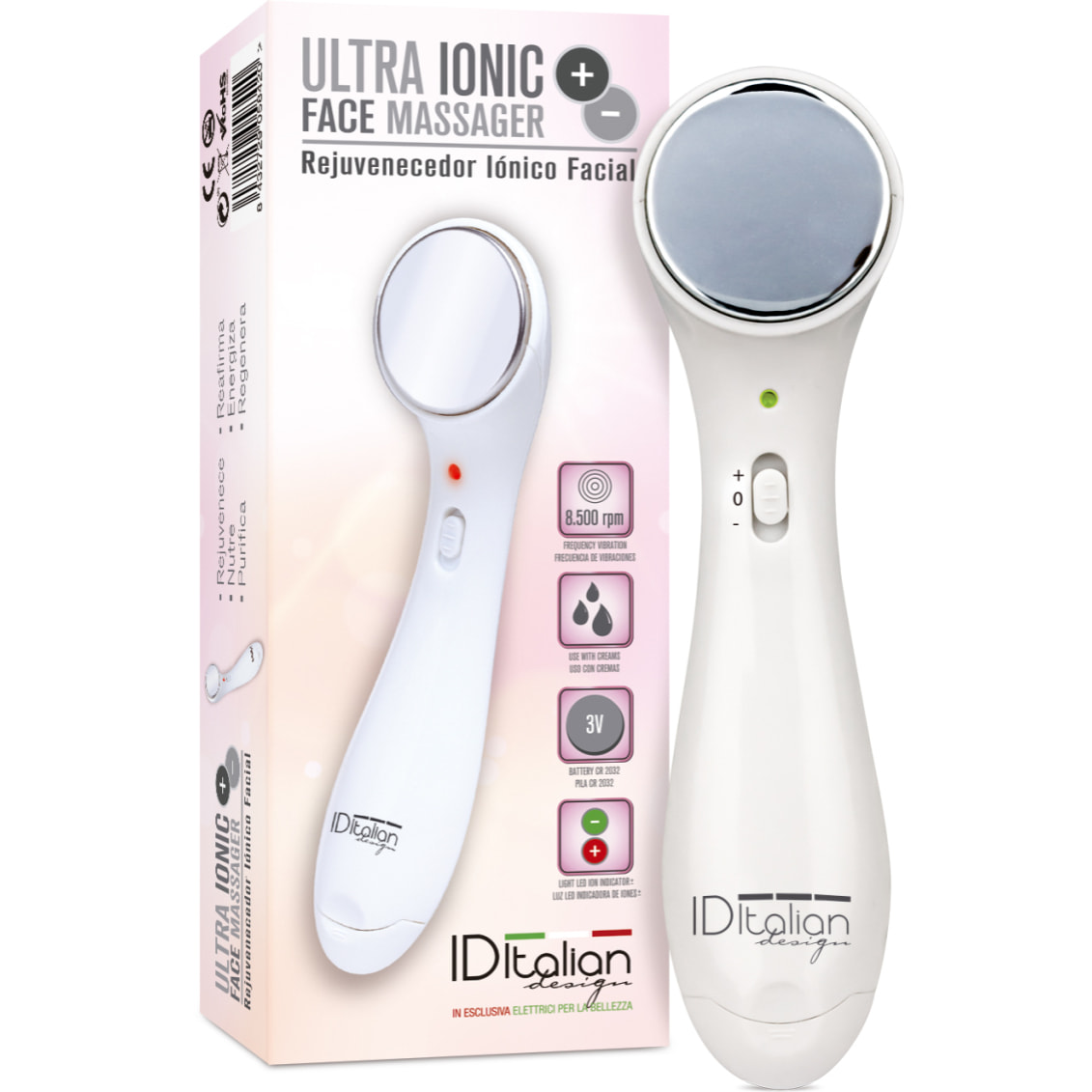 Appareil anti-rides pour le visage ultra ionic face massager - blanc - 8500 rpm