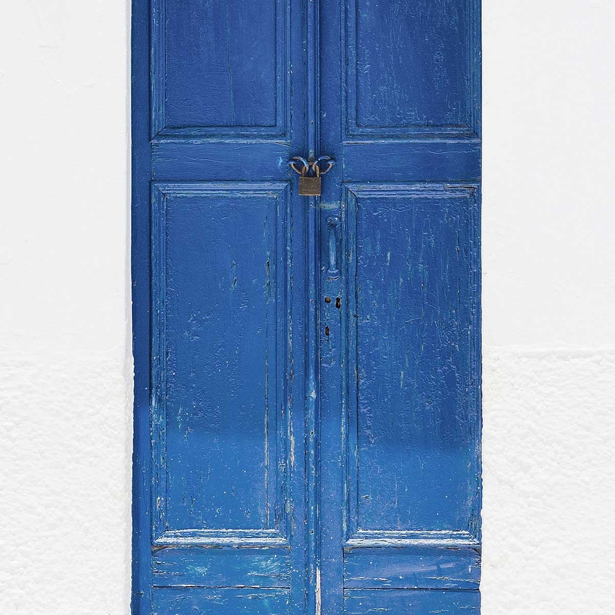 Poster porte bleue ios Affiche sous cadre bois