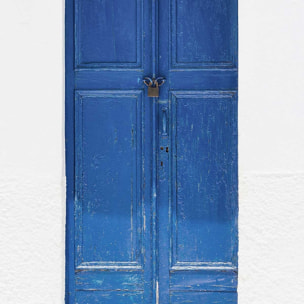 Poster porte bleue ios Affiche sous cadre bois