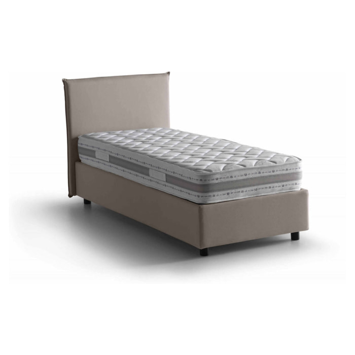 Letto singolo Aquilla, Letto contenitore con rivestimento in tessuto, 100% Made in Italy, Apertura frontale, con materasso Cm 80x190 incluso, Tortora