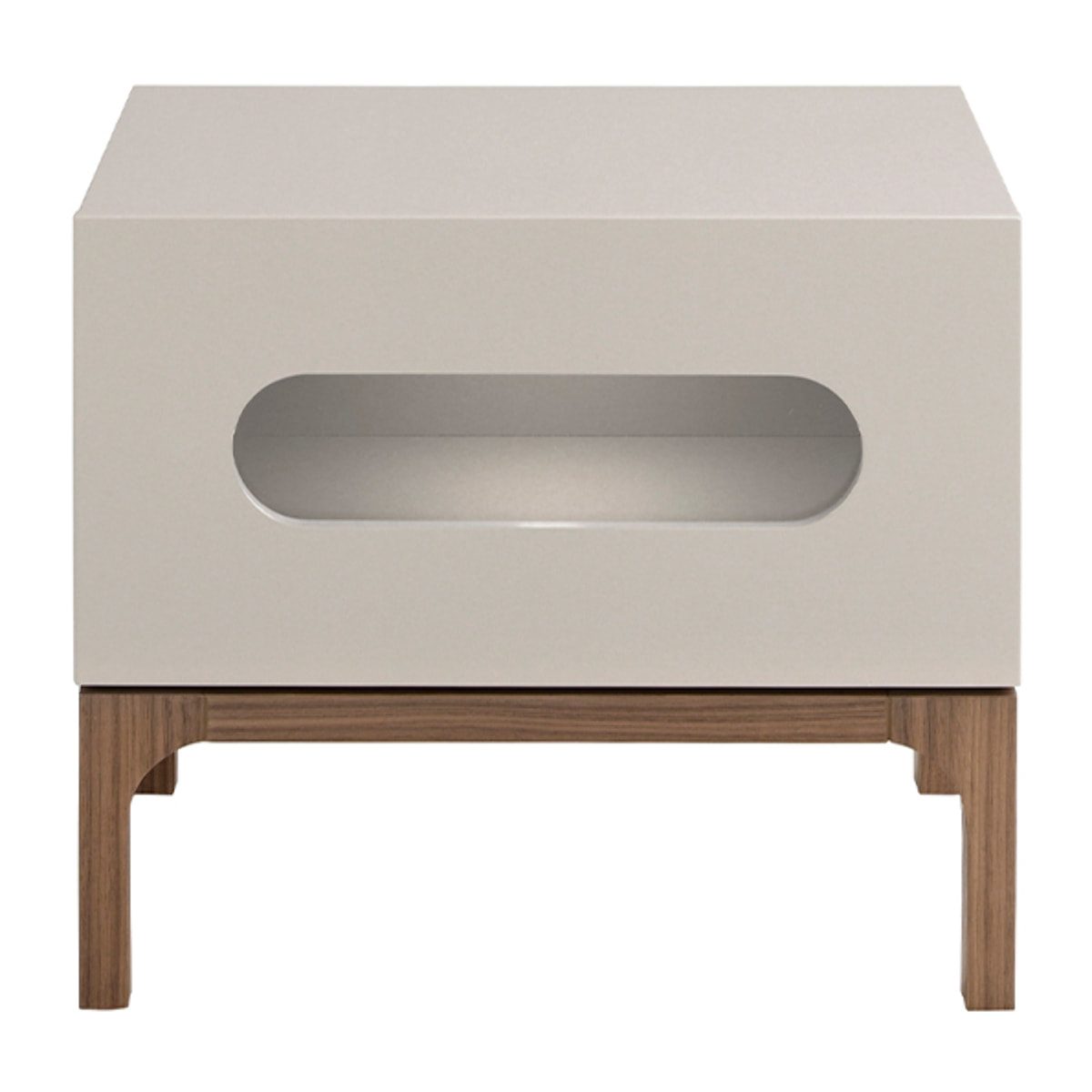 Mesita de noche Angel Cerdá con estructura de madera de MDF en gris y patas de madera en nogal con iluminación interior 60x41x51cm