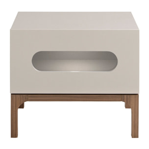 Mesita de noche Angel Cerdá con estructura de madera de MDF en gris y patas de madera en nogal con iluminación interior 60x41x51cm