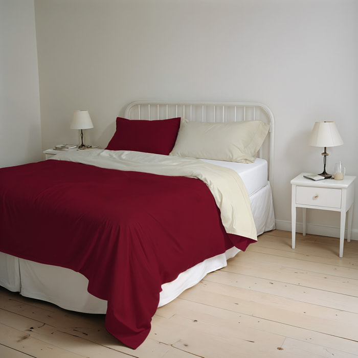 PARURE COPRIPIUMINO NATURAL COLOR, 100% Cotone, Made in Italy - BORDEAUX/PANNA