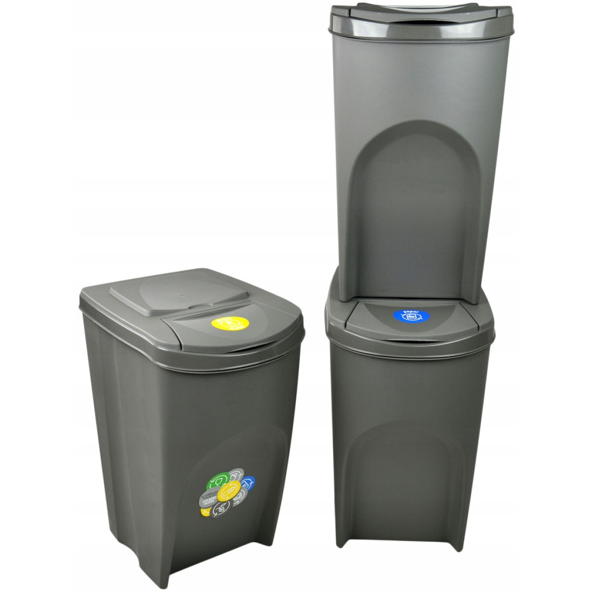 Juego de 3 cubos de reciclaje 105L Prosperplast Sortibox, gris