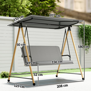 Balancelle de jardin 3 places design structure acier effet bois auvent réglable gris