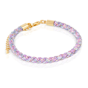 Pack de 4 pulseras trenzadas de alambre de acero multicolor con cierre de mosquetón en cobre dorado.