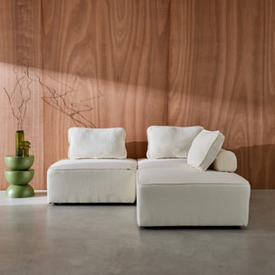 Lot de 3 chauffeuses pour canapé modulable tissu bouclette crème 1 place Bao. L 90 x P 90 x H 74cm