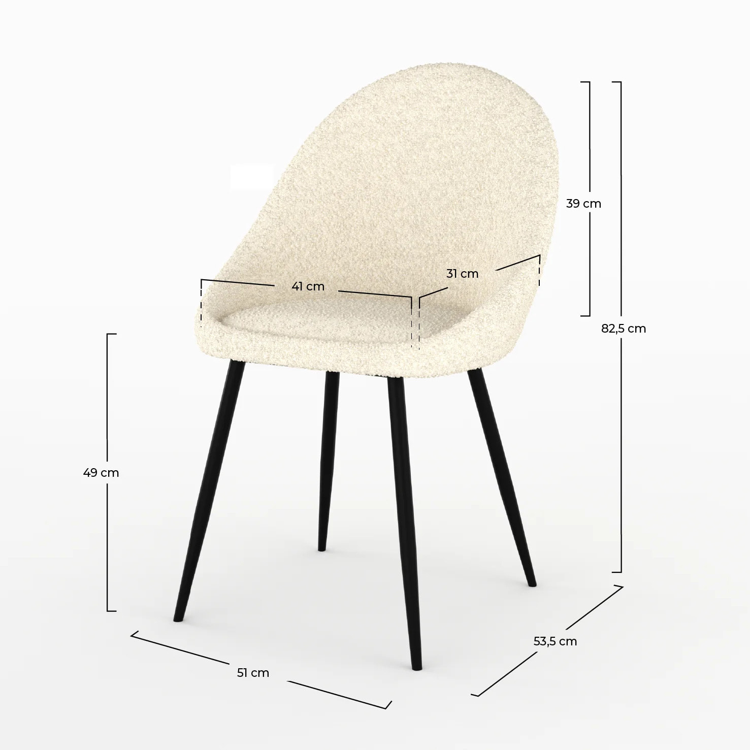 Lot de 2 chaises en tissu bouclé blanc cassé - Rona