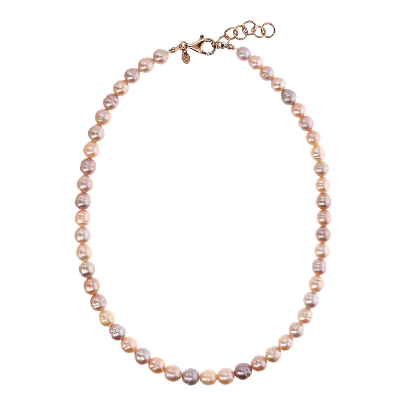 PERLAVIVA - Collana Girocollo in Argento 925 placcato Oro Rosa 18Kt con Perle Cerchiate Multicolor d'Acqua Dolce Ø7/8mm